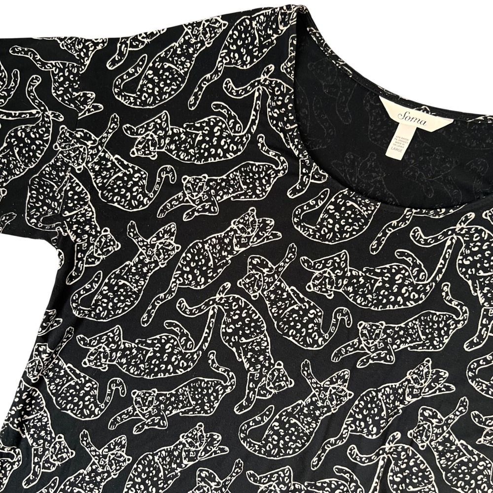 Soma Cool Nights Womens Nightgown Sleep Dress Black‎ Leopard Print SO SOFT Large
